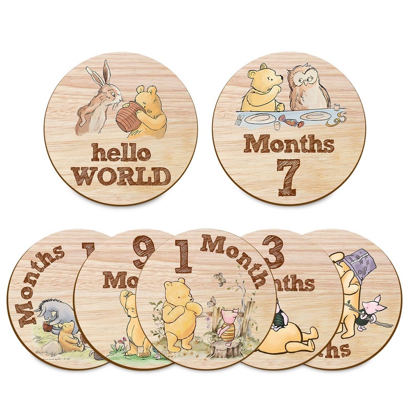 Hatzelou 7Pcs Baby Monthly Milestone Circles, Winnie Baby Stuff, Double-Sided Printing Months Baby Milestone Wooden Keepsake, Milestone Wooden Circles Stuff for for Documenting Growth - Image 1